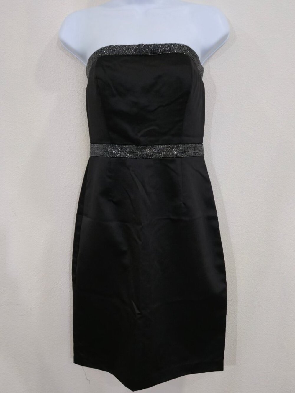 Moda International ✦ Strapless Beaded Trim Cocktail Dress ✦ Black Evening Party - Picture 2 of 12